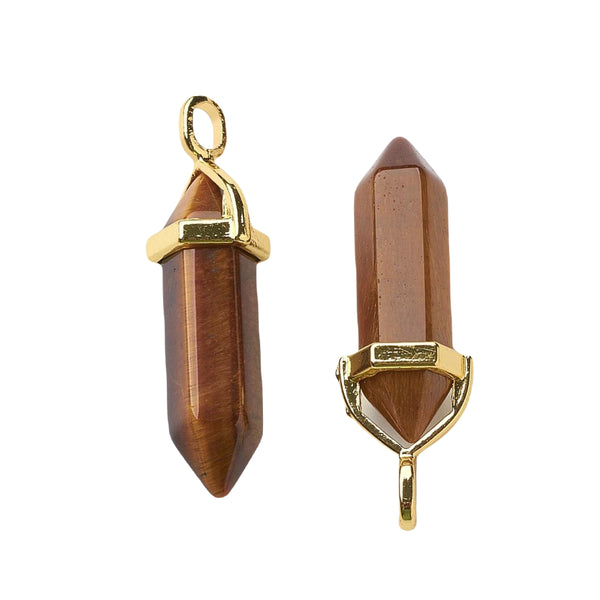 Charm Natural Stone Bullet Tiger Eye Gold