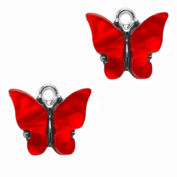 Charm Butterfly Red Silver