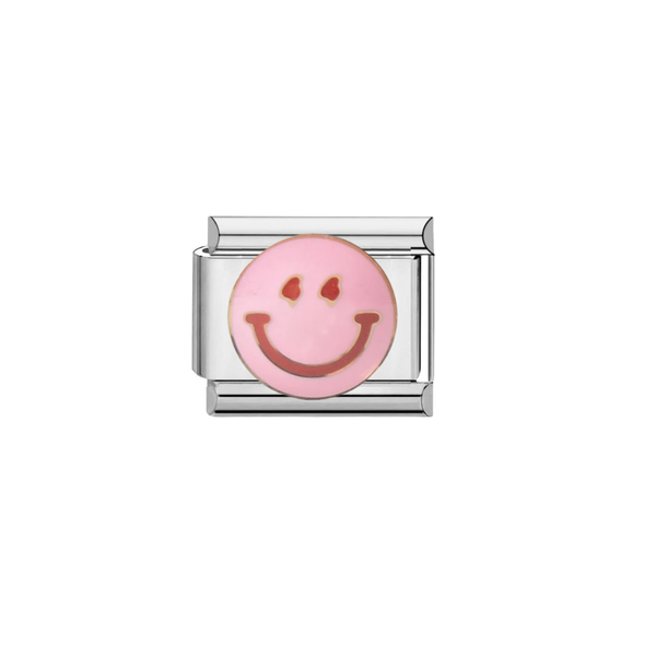 Italian Charm Smiley Roze Zilver - 1 Stuk