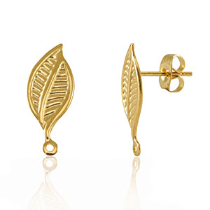 Earring Studs Leaf With Eye (stainless steel) Gold