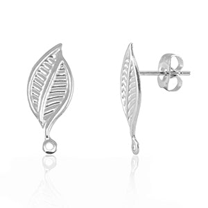 Earring Studs Leaf With Eye (stainless steel) Silver