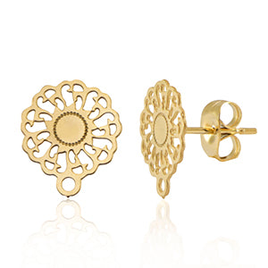 Earring Studs Flower With Eye (stainless steel) Gold