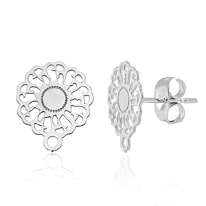 Earring Studs Flower With Eye (stainless steel) Silver