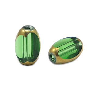 Ovale Glaskralen Facet Grass Green Transparant-Gold - 10 stuks