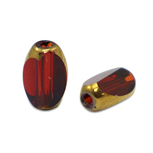Ovale Glaskralen Facet Red Transparant-Gold - 10 stuks