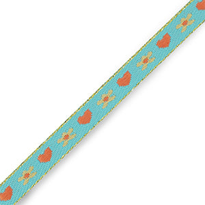 Lint - Hart & Bloem Turquoise/Rood (per meter)