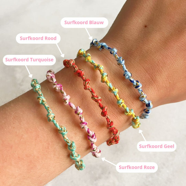 Custom Bedelarmband Surfkoord - Goud