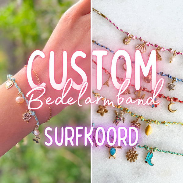 Custom Bedelarmband Surfkoord - Goud