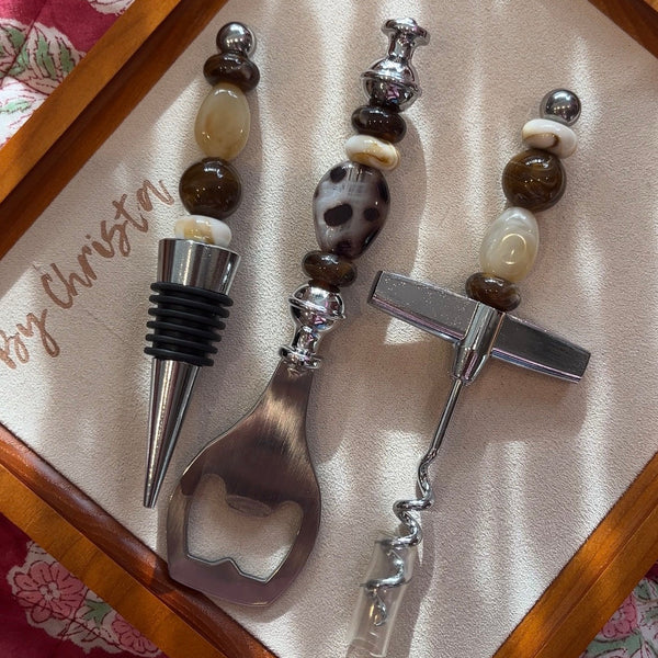 Wijnaccessoire Set Kralen - Bruin Beige