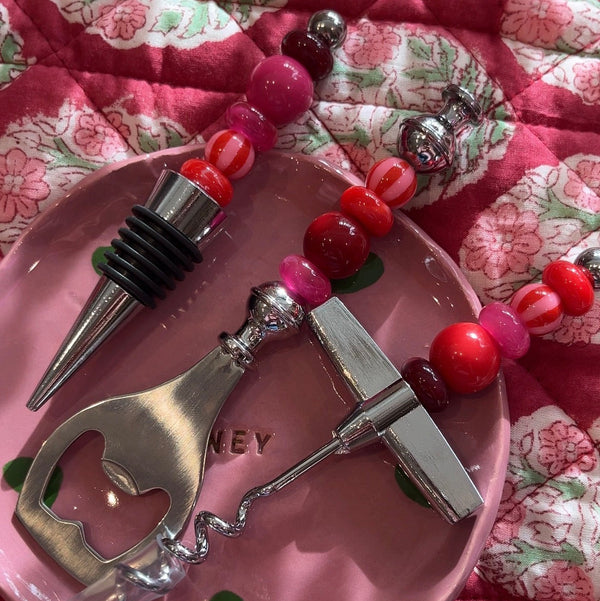 Wijnaccessoire Set Kralen - Rood Roze