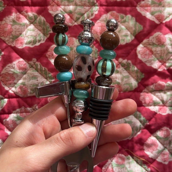 Wijnaccessoire Set Kralen - Bruin Turquoise