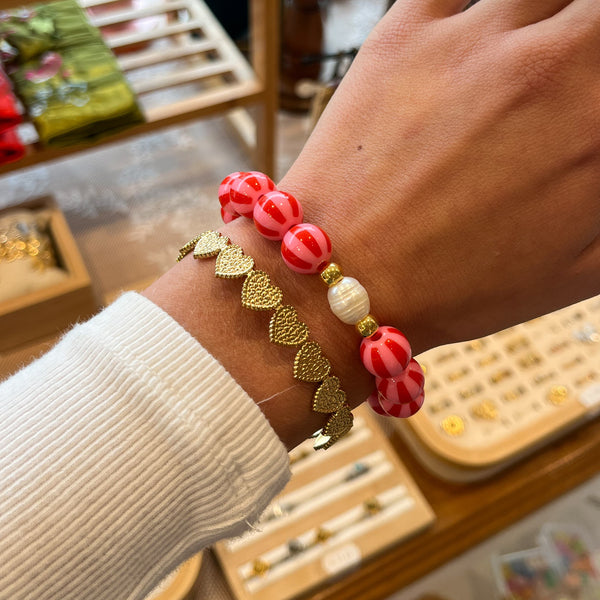 12mm Acryl Kralen Strepen Rood Roze - 1 stuk