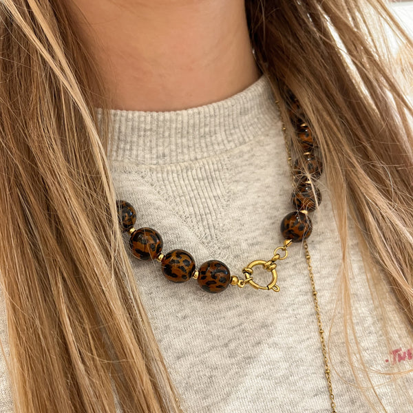Ketting Big Beads Leopard