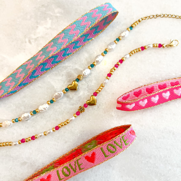 Lint Funky Lijnen Roze Blauw - 1 meter