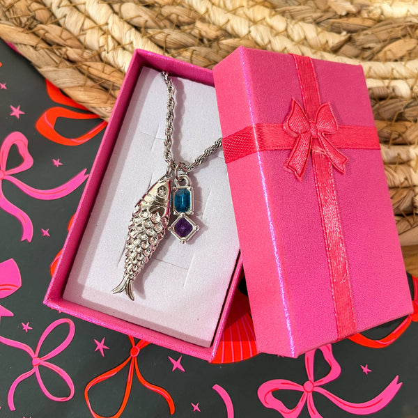 DQ Bedel Rechthoek Met Ruit Paars Groen 21mm Zilver - 1 stuk