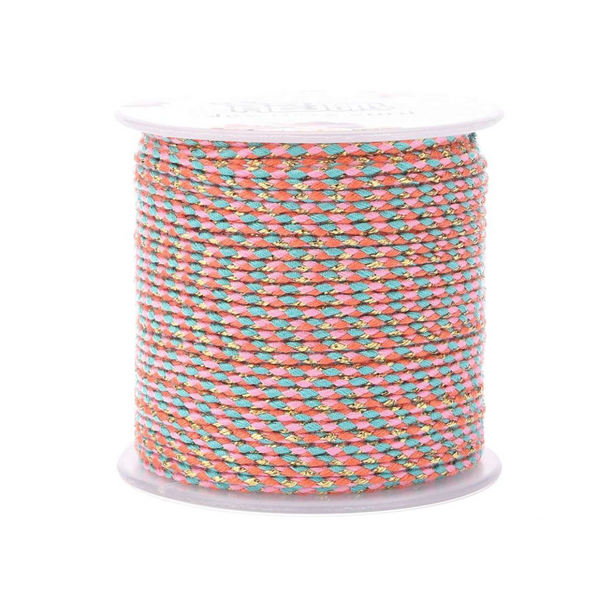 Surf Cord Braided 2mm Gold/Light Pink/Turquoise (per meter)