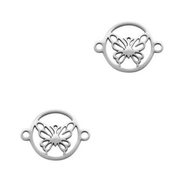 Stainless Steel Charm Connector Butterfly Silver