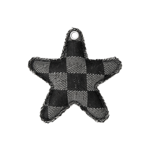 Sleutelhanger hanger ster vorm met geruit patroon op zwarte denim stof