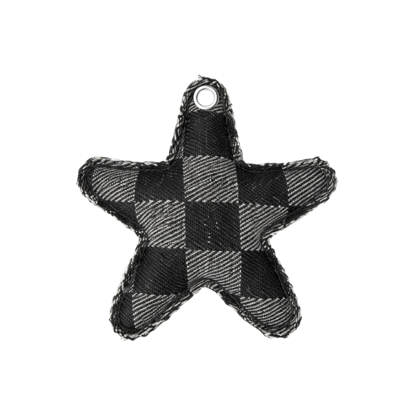 Sleutelhanger hanger ster vorm met geruit patroon op zwarte denim stof