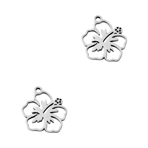 Bedel (Stainless Steel) Hibiscus Bloem Zilver - 1 stuk