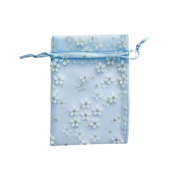 Organza Zakje Bloemen 14x10 mm Blauw - 1 Stuk