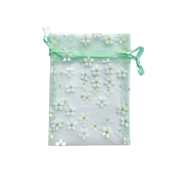 Organza Zakje Bloemen 14x10 mm Groen - 1 Stuk