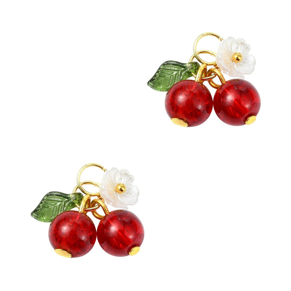Bedel Hanger Kers Met Bloem Glas 21x17mm Rood Goud- 1 stuk