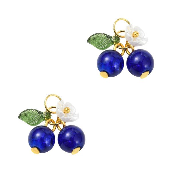 Bedel Hanger Kers Met Bloem Glas 21x17mm Blauw Goud- 1 stuk