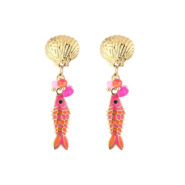 Oorbellen Stud Ibiza Fish Pink