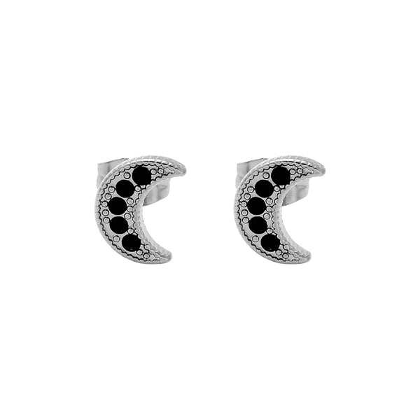 Oorbellen Stud Moon Black Stones