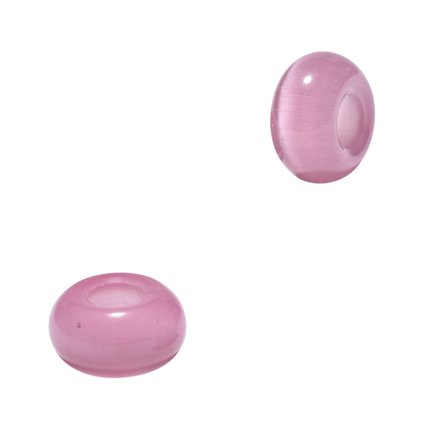 Glaskraal 14mm Rondel Cat Eye Roze  - 1 stuk