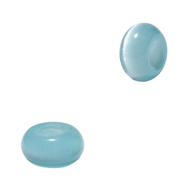 Glaskraal 14mm Rondel Cat Eye Licht Blauw  - 1 stuk