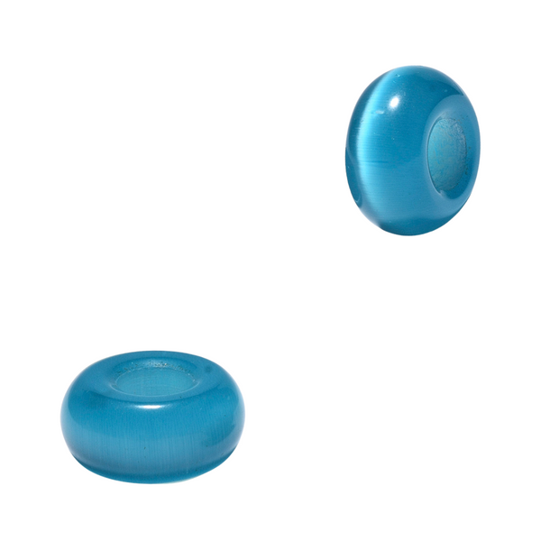 Glaskraal 14mm Rondel Cat Eye Blauw  - 1 stuk