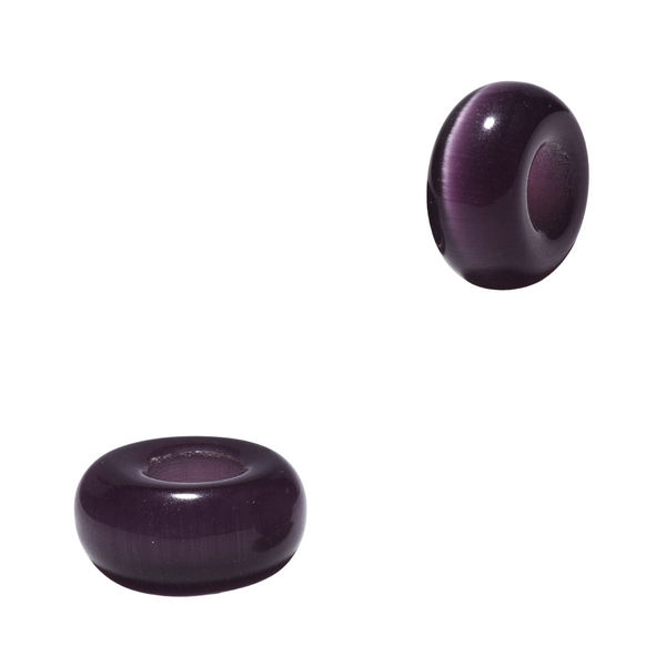 Glaskraal 14mm Rondel Cat Eye Paars  - 1 stuk