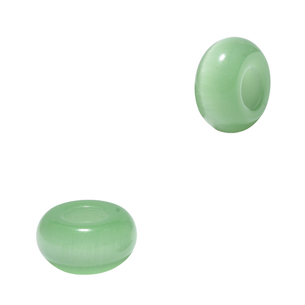 Glaskraal 14mm Rondel Cat Eye Groen  - 1 stuk