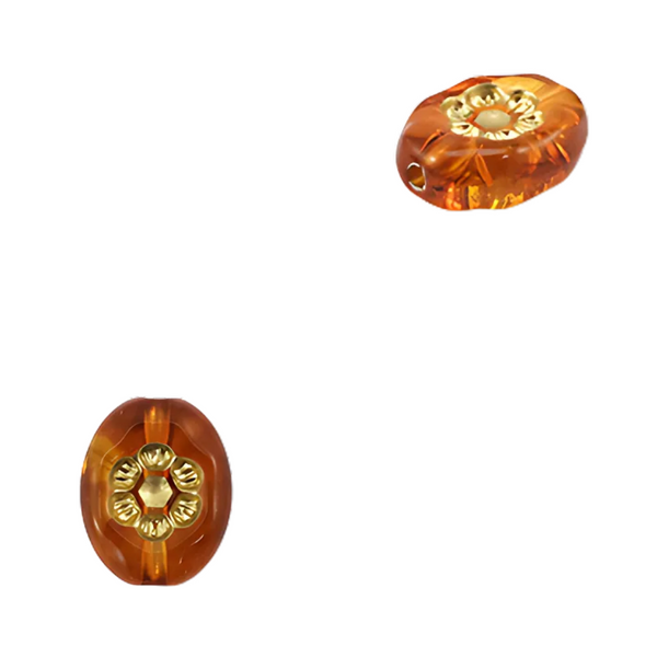 Acryl Kraal Ovaal Met Bloem Goud Bruin 13.5x11mm - 1 stuk
