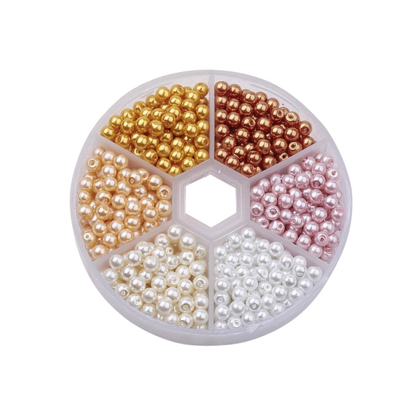 Kralen Voordeel Set 4mm Glaskralen Goud Roze - 650 Stuks
