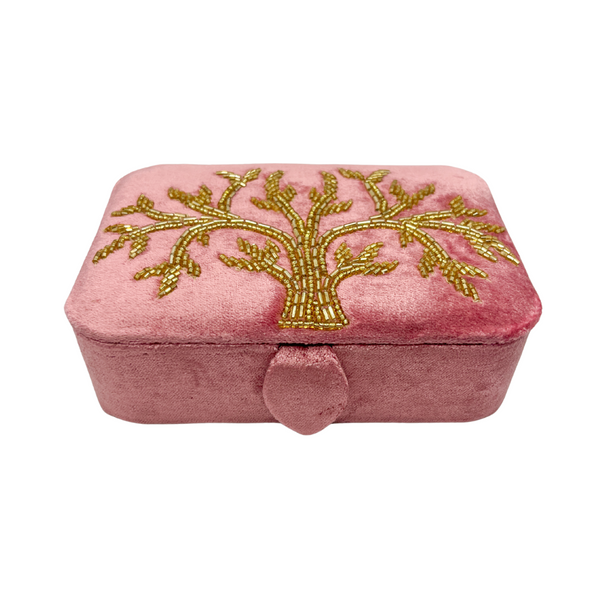 Opbergdoosje Velvet Levensboom Roze