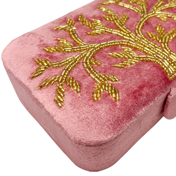 Opbergdoosje Velvet Levensboom Roze