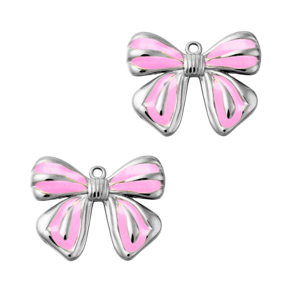 Bedel (Stainless steel) Strik Groot 24.5mm Roze Zilver - 1 stuk