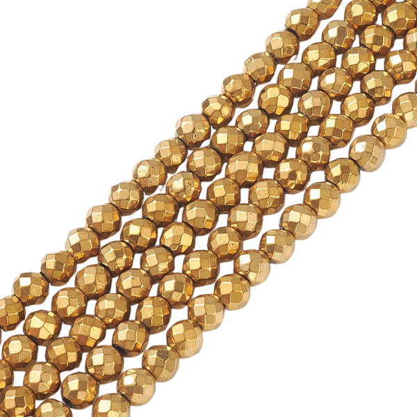 6mm Natuursteen Kralen Rond Facet Hematiet Goud - 20 Stuks