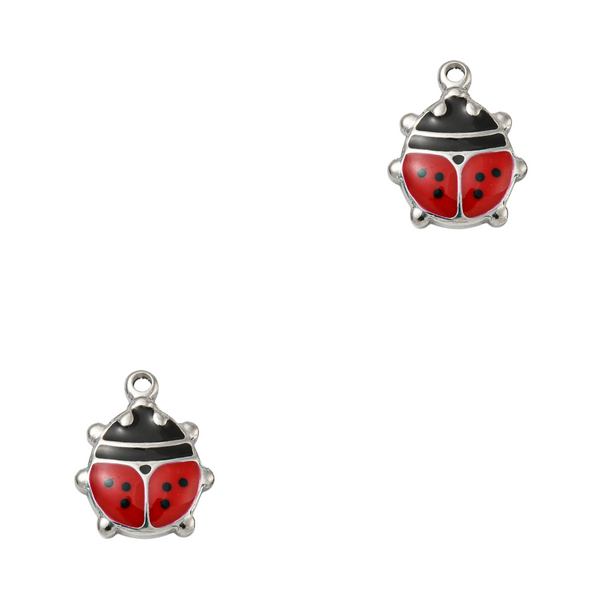 Bedel (Stainless steel) Lieveheersbeestje 15.5mm Rood Zilver - 1 stuk