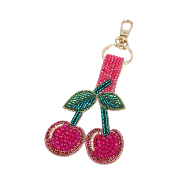Sleutelhanger Kralen Kersen - Goud Roze