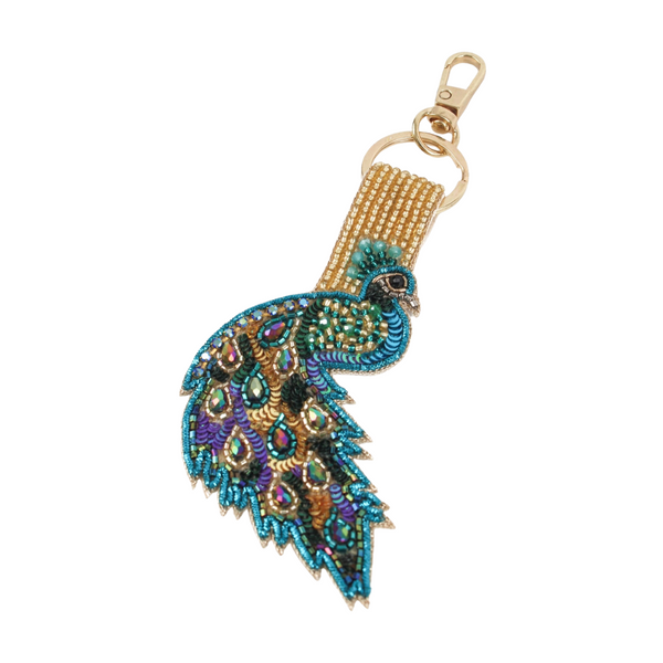 Sleutelhanger Kralen Pauw - Goud Blauw