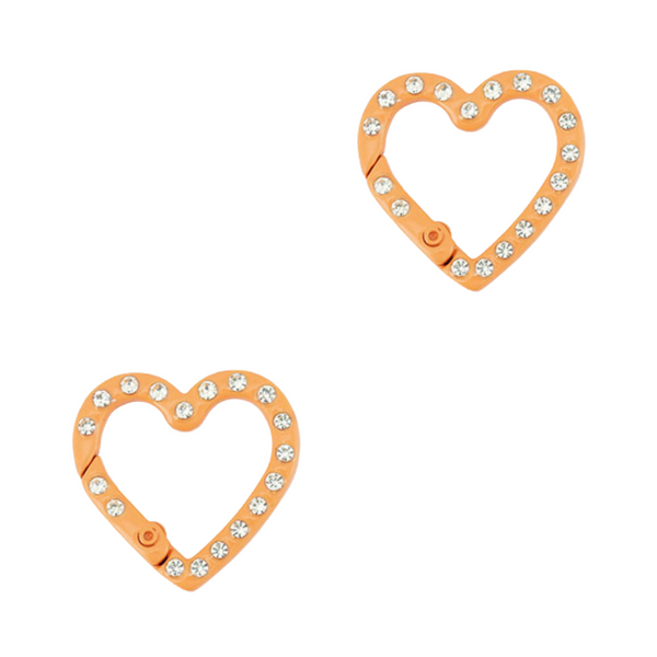 Sleutelhanger Ring Hart 26mm Oranje Steentjes - 1 Stuk
