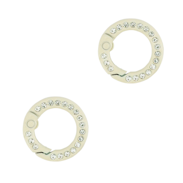 Sleutelhanger Ring Rond 20mm Creme Wit Steentjes - 1 Stuk