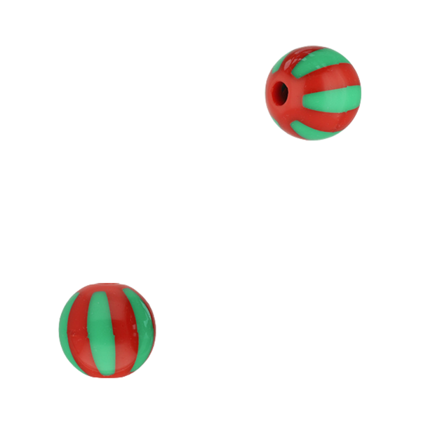 12mm Acryl Kralen Strepen Rood Groen - 1 stuk