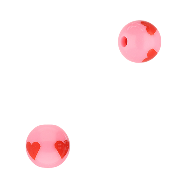 12mm Acryl Kralen Rond Hart Roze Rood - 1 stuk