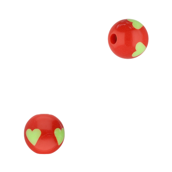 12mm Acryl Kralen Rond Hart Rood Groen - 1 stuk
