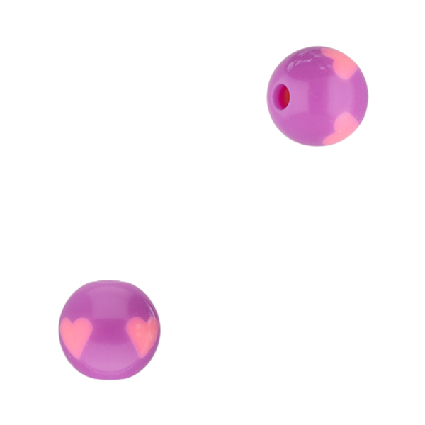 12mm Acryl Kralen Rond Hart Paars Roze - 1 stuk